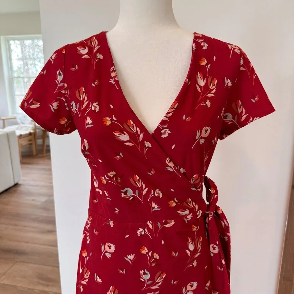 Kosan | Go Travel Dress Womens Small Red Floral Convertible Wrap Pockets Stretch - Picture 6 of 12